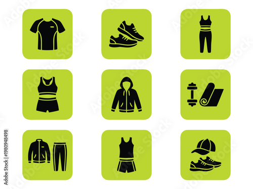 Collection of Sportswear and Fitness Icons.