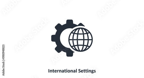 Vector graphic of a gear and globe, symbolizing international settings, language options, global network preferences, and worldwide system adjustments for digital platforms