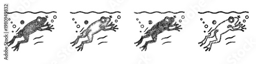 Sketch Swimming Frog icon design set