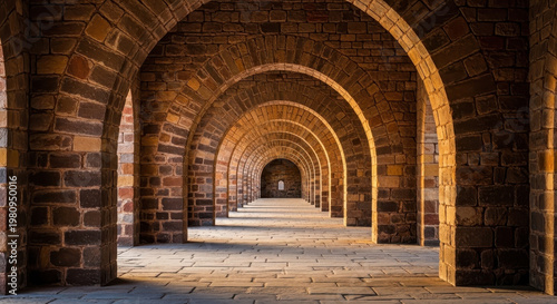 Stone Arches Leading to the Horizon in a Courtyard