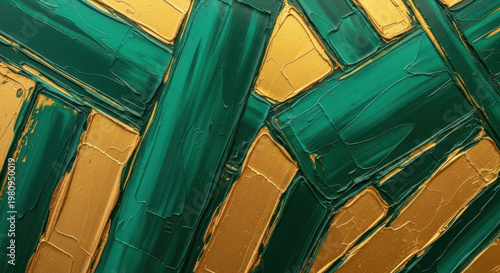 Abstract Art with Textured Green and Gold Paint