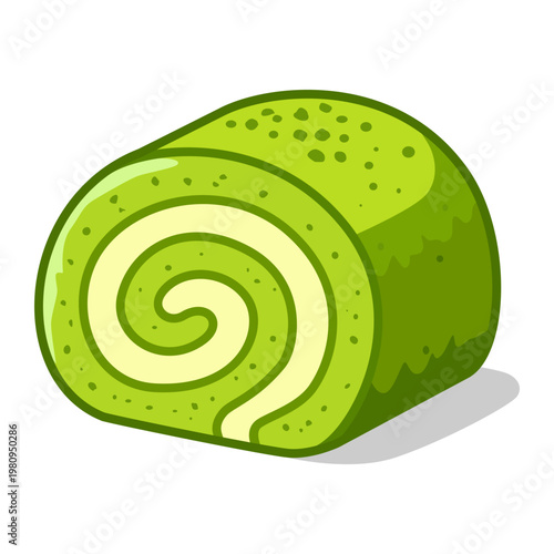 Green Tea Roll Cake Vector Illustration. Matcha Roll Cake Isolated.