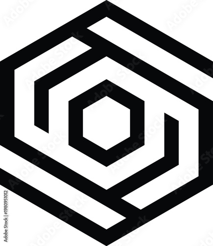 Geometric abstract hexagon logo design, clean and modern symbol representing structure and connection