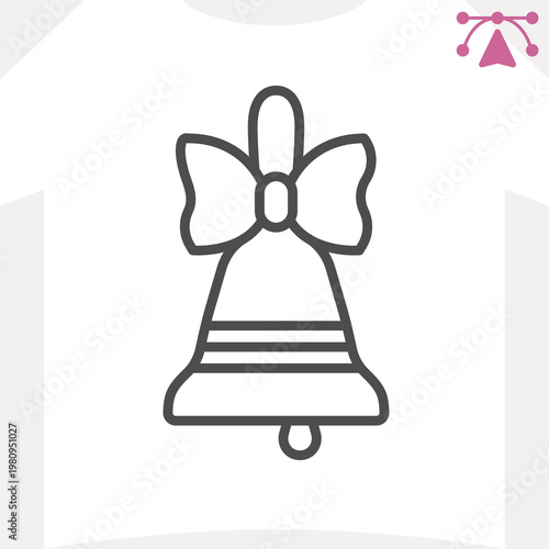 Bell with ribbon bow line icon, back to school concept. Vector graphics. Hand bell for graduates sign and editable stroke, outline style icon for mobile or web design.