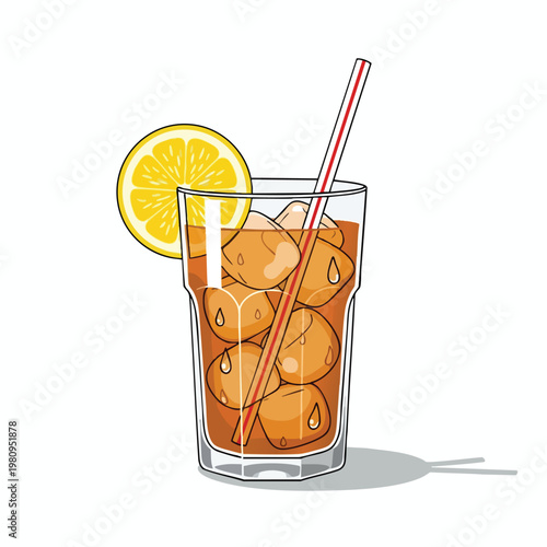 Refreshing Citrus Iced Beverage with Lemon Slice and Straw