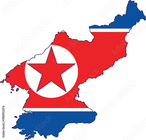 North Korea Flag Map - Vector Graphic of the Korean Peninsula