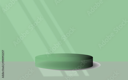 3D podium display background with window shadow on green wall