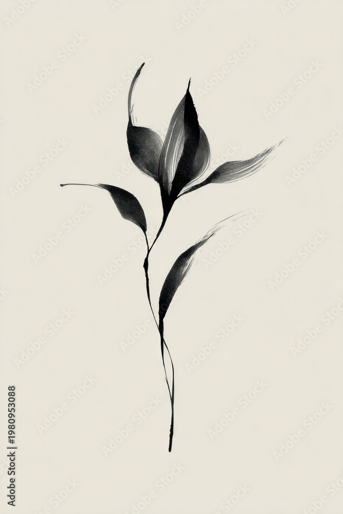 Fototapeta premium Elegant monochrome floral illustration.