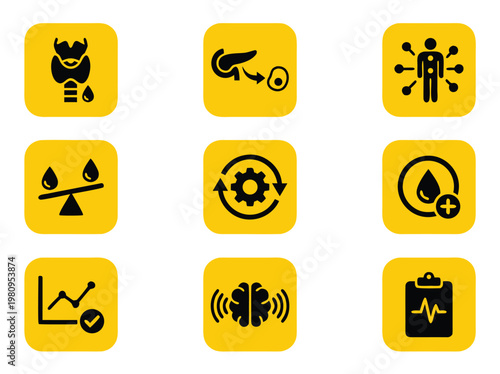Endocrine System Medical Icons Set.