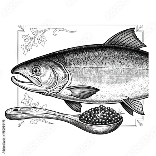Fresh Whole Fish with Lemon and Black Pepper on a Decorative Plate