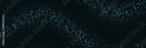 Abstract Quantum Computing Data Stream, Binary Code Wave Pattern, Cyber Security Concept