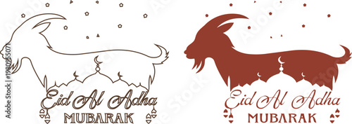 Eid al adha mubarak greeting with goat illustrations a festive celebration of sacrifice and faith
