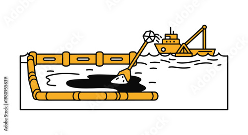 Oil tanker spill Line art modern abstract shape illustration