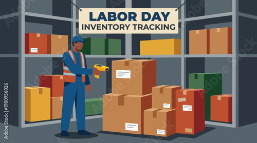 Labor Day Inventory Tracking Warehouse Worker Illustration