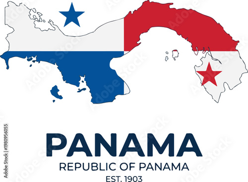 Panama Flag Map Illustration Emblem of the Republic of Panama