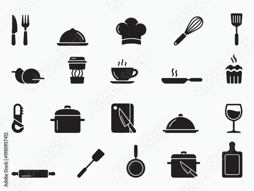 Kitchen and Cooking Icons Black Silhouette Set