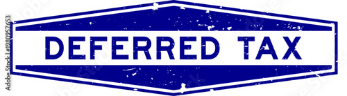 Grunge blue deferred tax word hexagon rubber seal stamp on white background