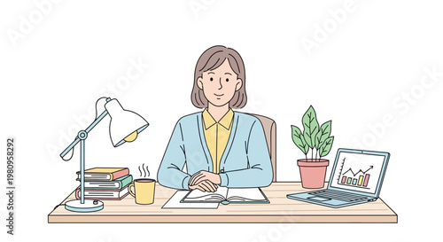 Woman sitting at office desk working.