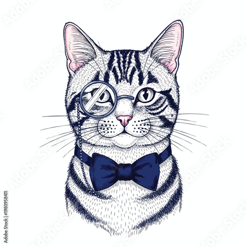 Stylish Cat with Glasses and Bow Tie Modern Pet Portrait for Creative Use