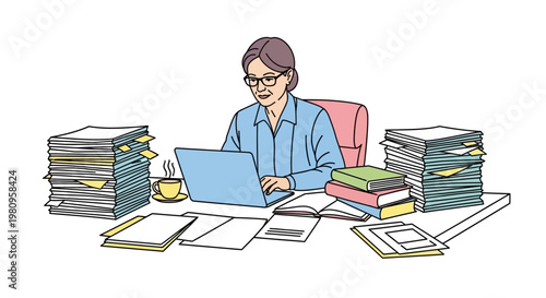 Woman working on laptop computer.