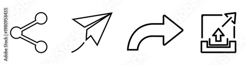 Minimalist communication icons for UI/UX design social media, paper plane, forward arrow, and external link symbols. share icon set. vector illustration.      