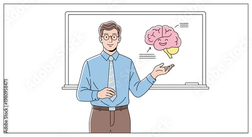 Man Explaining Brain Function Concept.