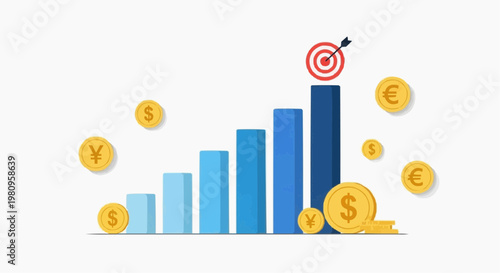 business graph with coins Sales Growth Bar Chart Infographic Flat Vector Design