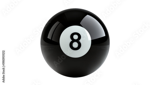 Fotografia Isolated realistic shiny black billiard eight ball with number eight, profession