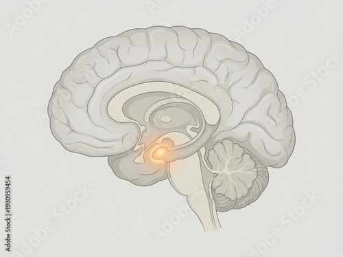 Sagittal human brain illustration highlighting the pituitary gland endocrine control center.