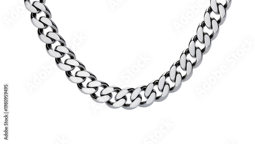 Tableau sur toile Isolated shiny silver Cuban link chain necklace elegant fashion jewelry accessor