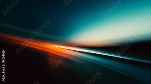 Dynamic abstract background features intense light streaks converging in a horizontal motion blur