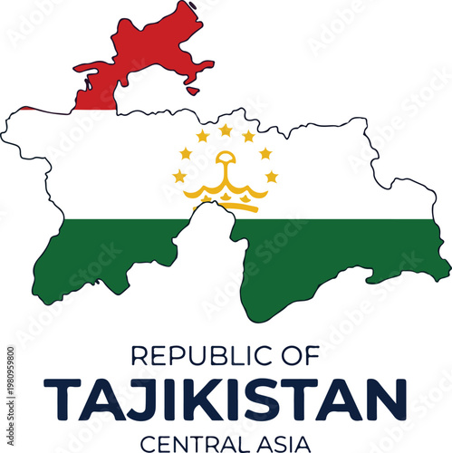 Map of Tajikistan with Flag and Central Asia Designation, Republican Symbolism