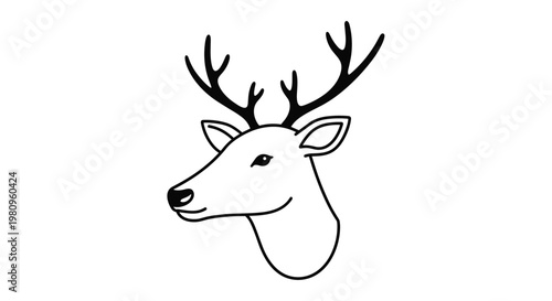 Elegant line art drawing of a majestic deer head with large antlers presented in a minimalist black and white style.