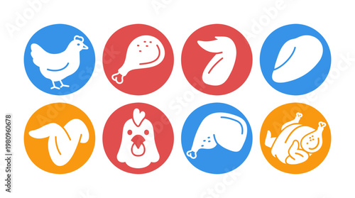 Chicken Poultry Meat Parts Glyph Icon Set
