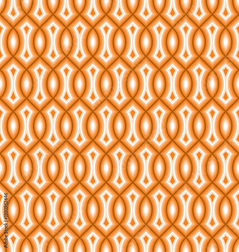 Seamless Retro Geometric Orange Pattern with Abstract Organic Shapes, Vintage 70s Style Repeating Background for Textile, Wallpaper, Fabric, Packaging and Digital Design Use