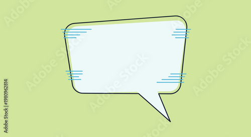 Minimalist empty speech bubble template with thin blue decorative lines on a light green background for social media or messaging designs.