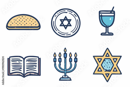 set of 6 jewish passover pesach celebration icons vector