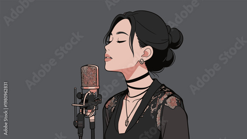Stylish Woman Singing with Microphone