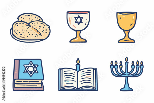 set of 6 jewish passover pesach celebration icons vector