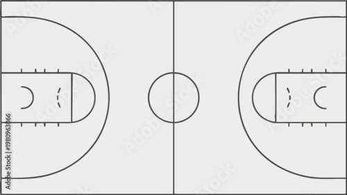 basketball court schematic top view with center circle and backboards
