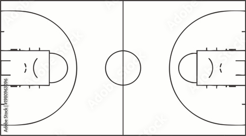 basketball court layout vector with threepoint arc and free throw lane