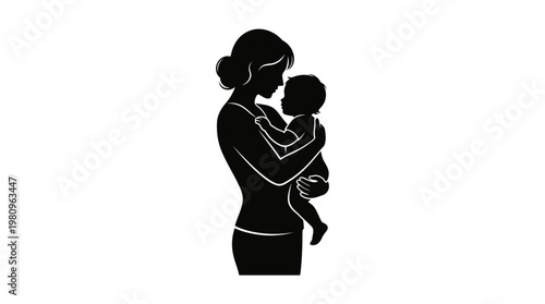 Silhouette of Mother and Child: A tender silhouette depicts a mother lovingly cradling her infant, a timeless image of maternal care and the precious bond of motherhood.