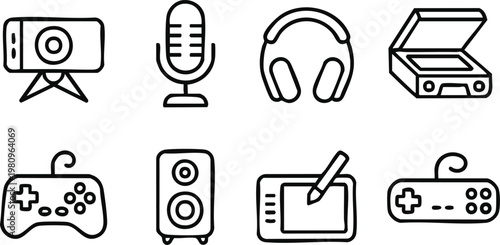 technology vector icons drawing tablet stylus microphone headphone