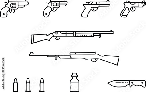firearm line art handguns revolver pistol shotgun rifle accessories