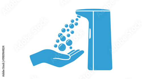 Automatic soap dispenser with hand and bubbles.