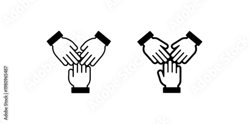 Teamwork concept three hands joining together for collaboration and unity in business or project