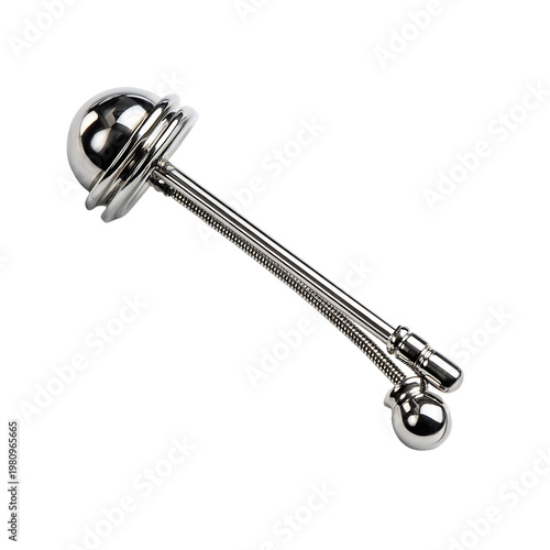 Metallic medical instrument with two spherical ends connected by thin shafts