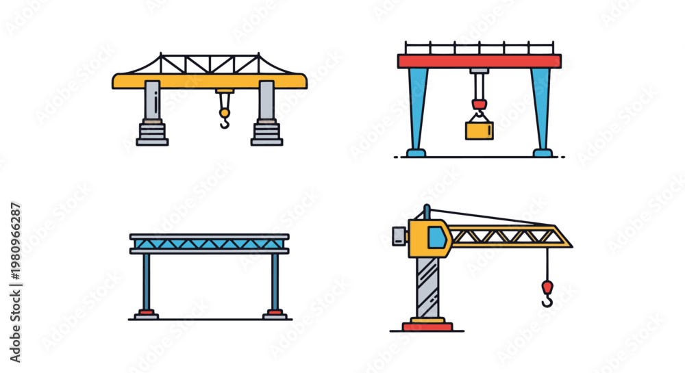 Fototapeta premium Overhead Crane Line art vector minimal abstract colorful shapes