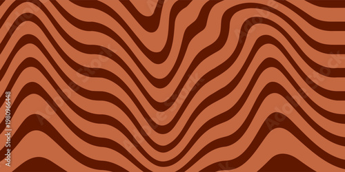 Retro coffee color background. Milk chocolate liquid dessert texture. Wavy swirl candy pattern for poster, cover, banner, pamphlet. Vintage brown trippy hippie wallpaper in 60s or 70s style. Vector