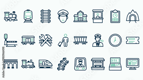 Modern Railway System Icon Collection for Transport and Logistics Design
